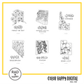A digital collage of coloring pages with a yellow border