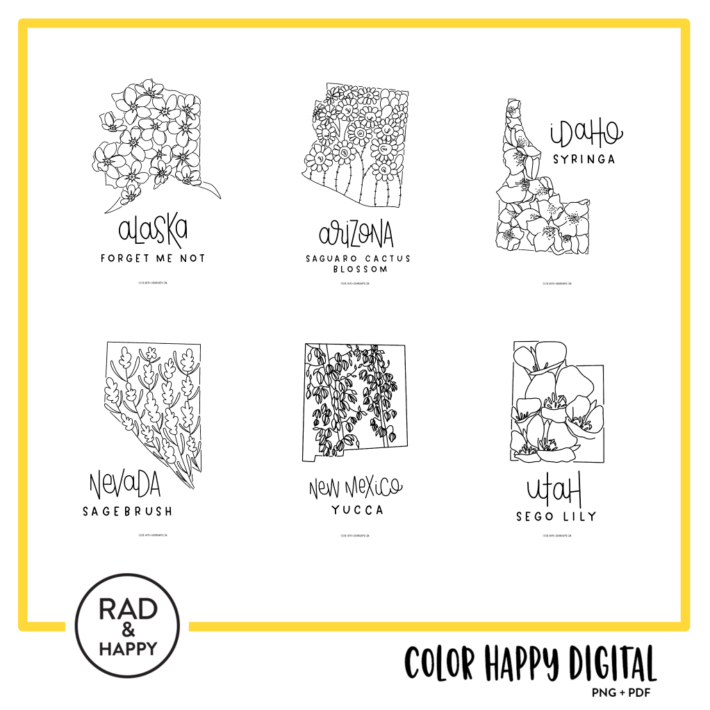 A digital collage of coloring pages with a yellow border