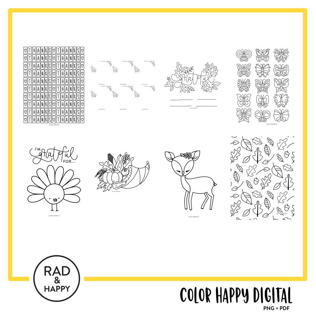 A digital collage of coloring pages with a yellow border