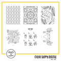 A digital collage of coloring pages with a yellow border