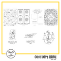 A digital collage of coloring pages with a yellow border