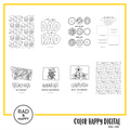 A digital collage of coloring pages with a yellow border