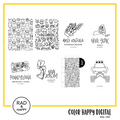 A digital collage of coloring pages with a yellow border