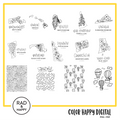 A digital collage of coloring pages with a yellow border