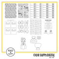 A digital collage of coloring pages with a yellow border