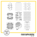 A digital collage of coloring pages with a yellow border
