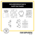 A digital collage of coloring pages with a yellow border