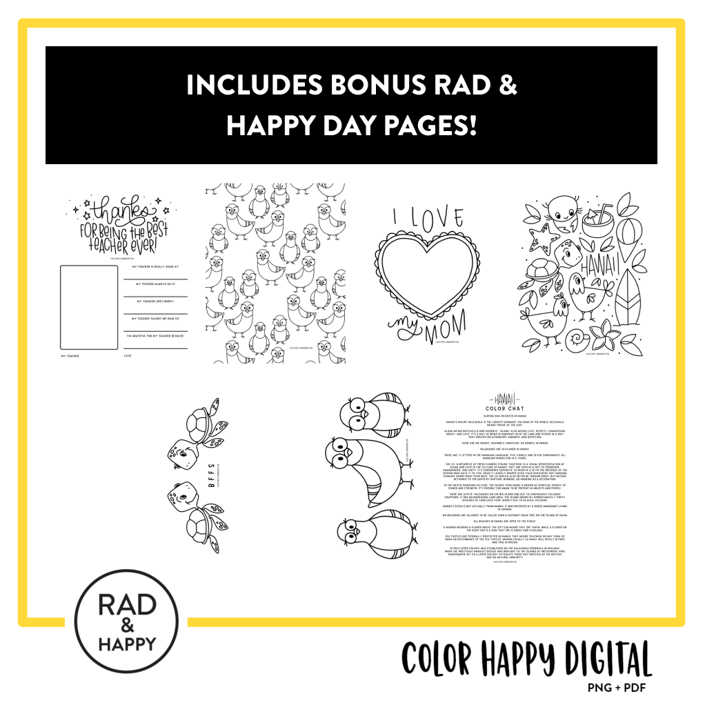 A digital collage of coloring pages with a yellow border