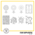 A digital collage of coloring pages with a yellow border