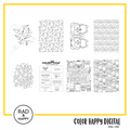 A digital collage of coloring pages with a yellow border