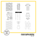 A digital collage of coloring pages with a yellow border