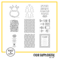 A digital collage of coloring pages with a yellow border